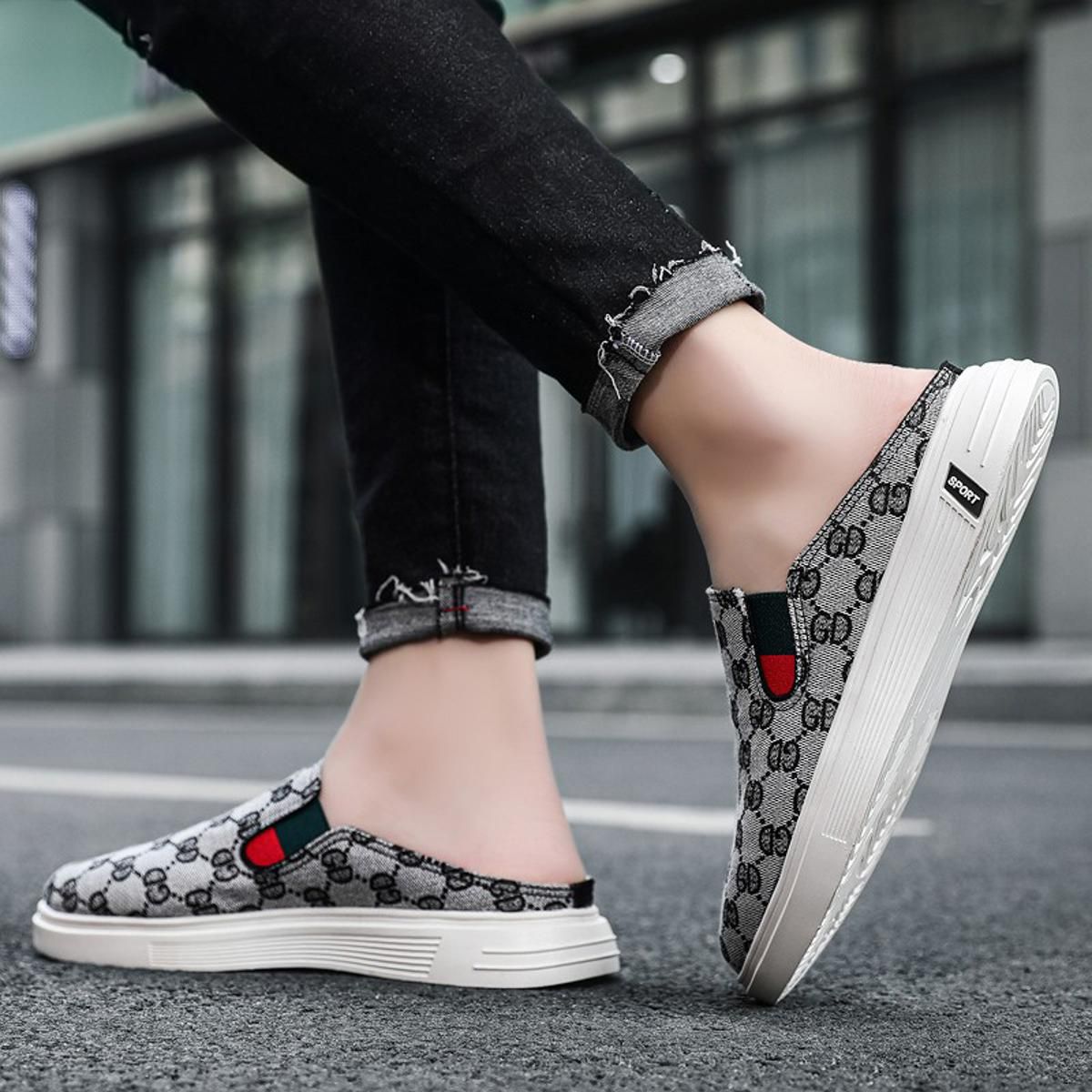 Senlier 2021 New Plus Size 45 46 Summer lattice Slip-on Canvas Shoes For Men Casual Half Shoes Fashion Outdoor Half Slippers Selipar lelaki