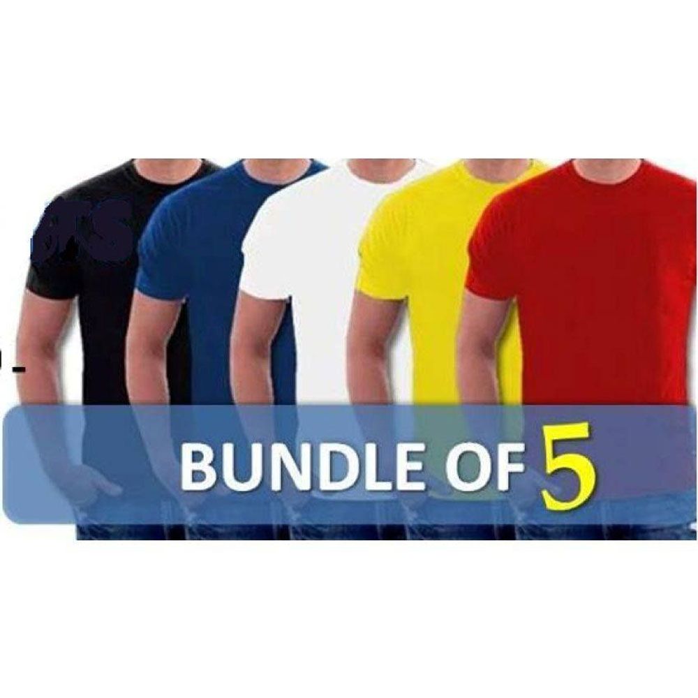 Pack of 5 Solid Color Cotton Round Neck T-shirt For Men