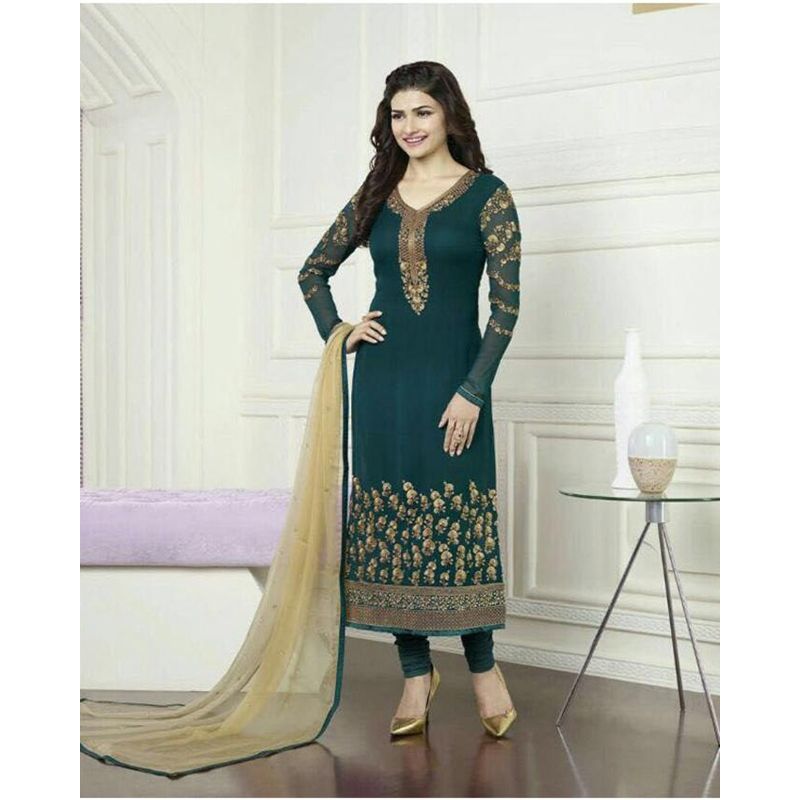 Bottle Green Georgette Unstitched Salwar Kameez for Women