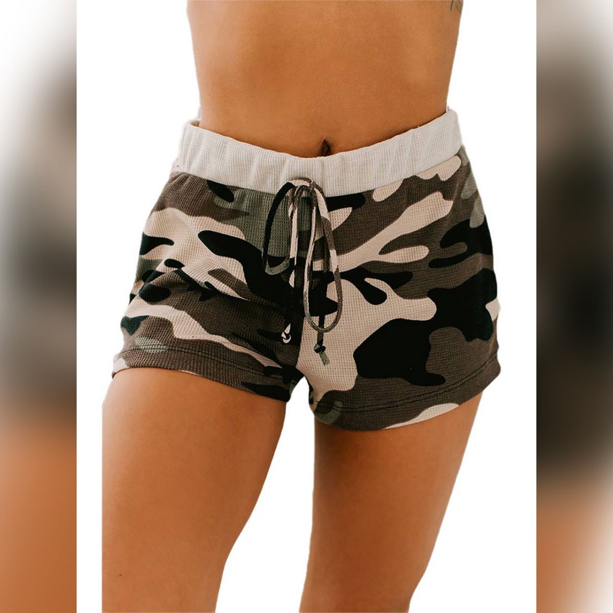 2021 Women's Casual Shorts, Elastic Waist Soft Camouflage Print Lounge Shorts with Drawstring