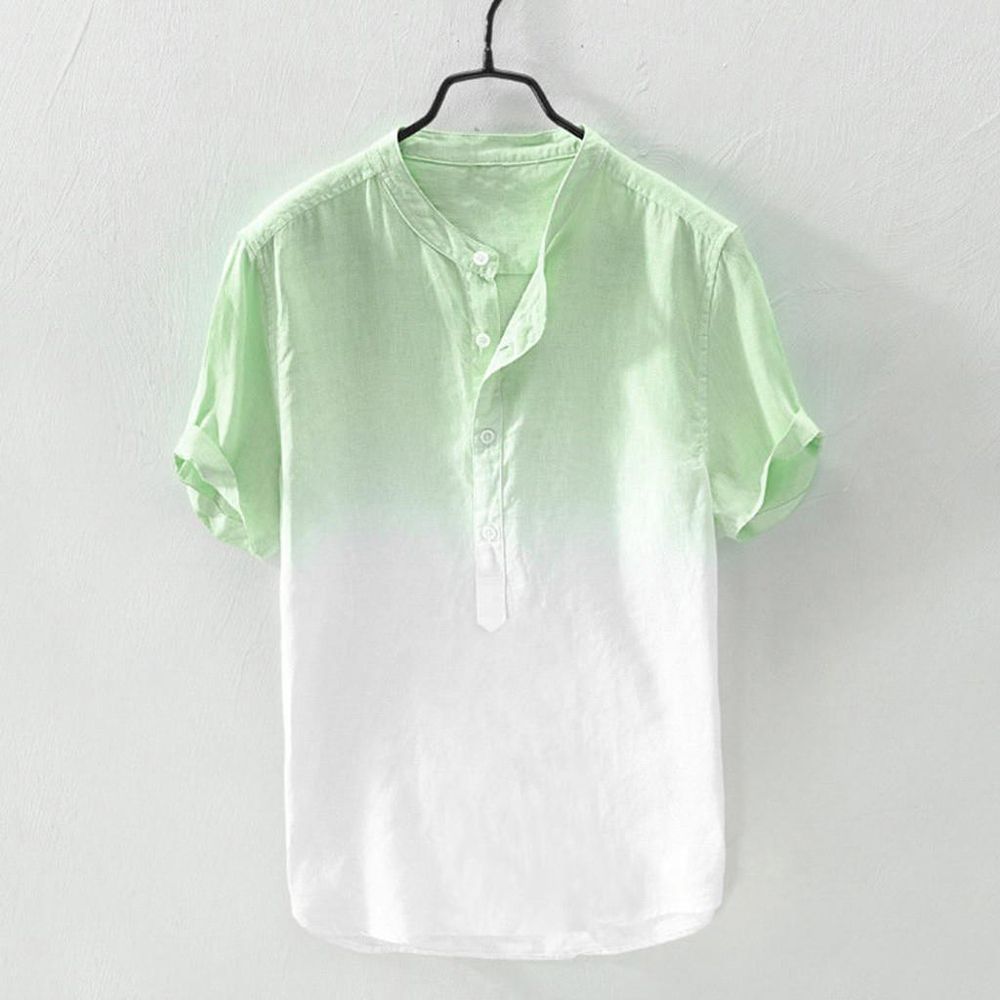 DM Summer Men's Cool And Thin Breathable Collar Hanging Dyed Gradient Cotton Shirt