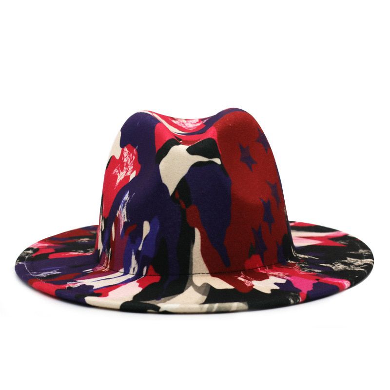 Tie-dye fedora hat wholesale autumn and winter graffiti letters monochrome hat uni hand-painted felt winter hat шляпа женская