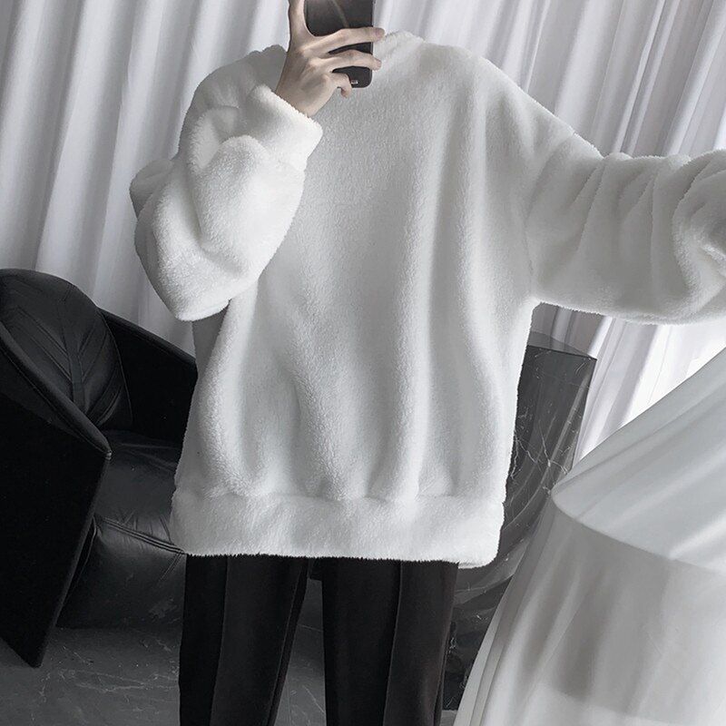 Plus Velvet Thick Hoodie Men's Warm Fashion Solid Color Casual O-neck Sweatshirt Men Streetwear -hop Loose Pullover Hoodies