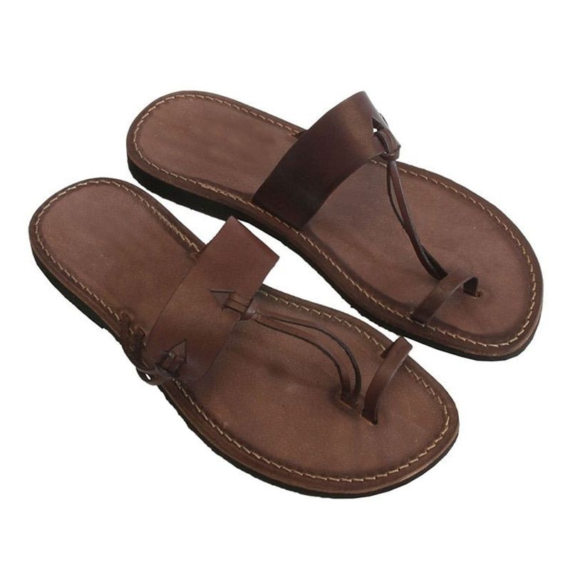 Gladiator Sandals Men Women New Summer Brown Clip Toe Retro Couple Sandals Travel Beach Slip On Flats Shoes Male Casual Sandals