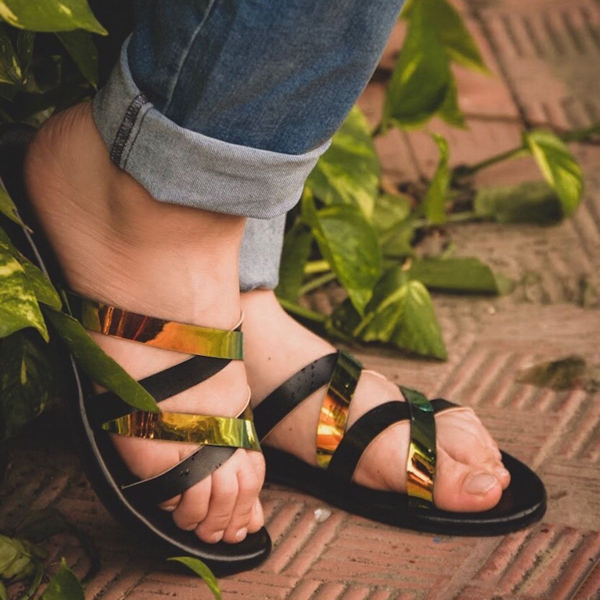 Black Crossbody Cross Zing Black Color Flat Shoes for Women