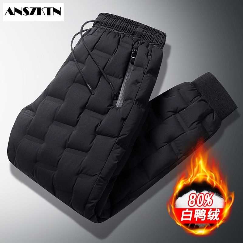 down pants winter thick warm wind-proof white duck down foot pants over tcold Duck Down Padded Trousers