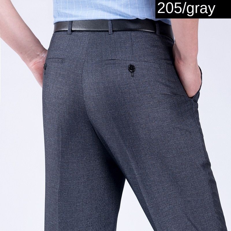 Mulberry Silk Thin Dress Trousers Man High Waist Straight Loose Men's Pants Flat Khaki Black Business Suit Pants
