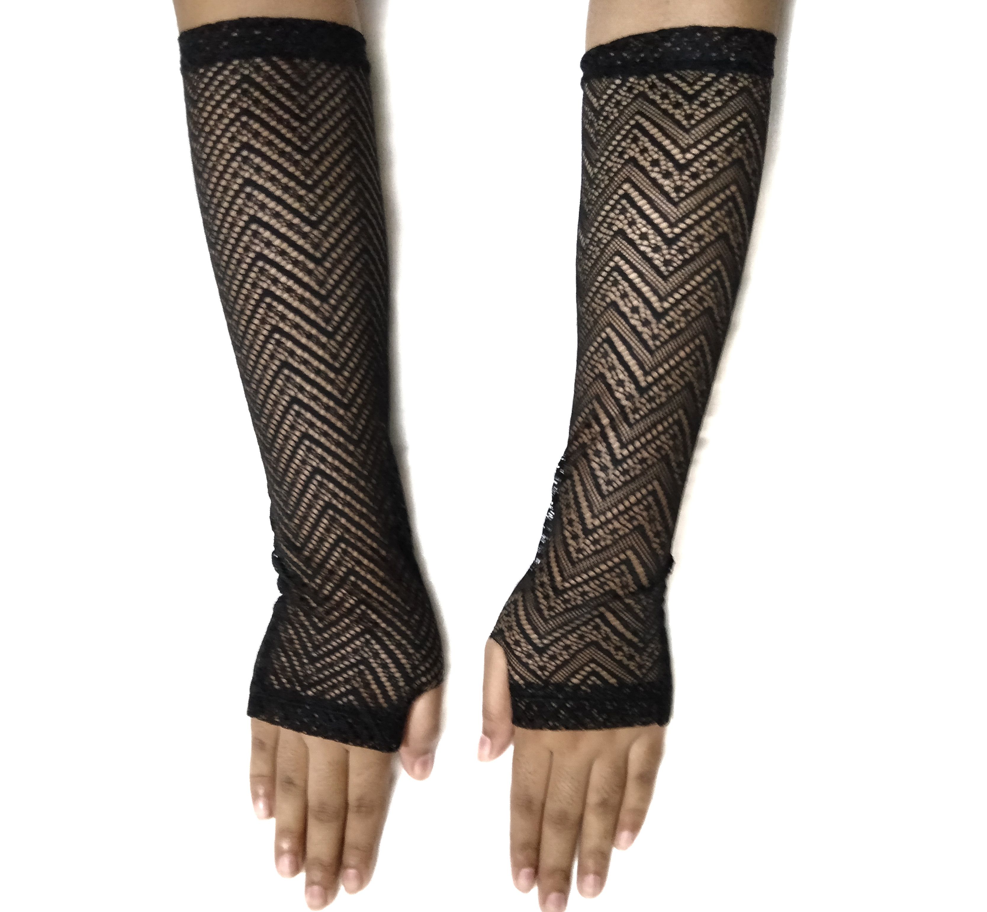 Punk Lady Disco Dance  Fingerless hand gloves for women  Mesh Hollow Fishnet Gloves Black