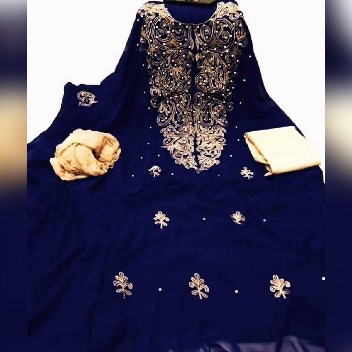 Blue Colour Unstitched Georgette Excellent Embroidery Work, Fashionable, Stylish and Comfortable, Salwar Kameez  For Women (3 Piece)