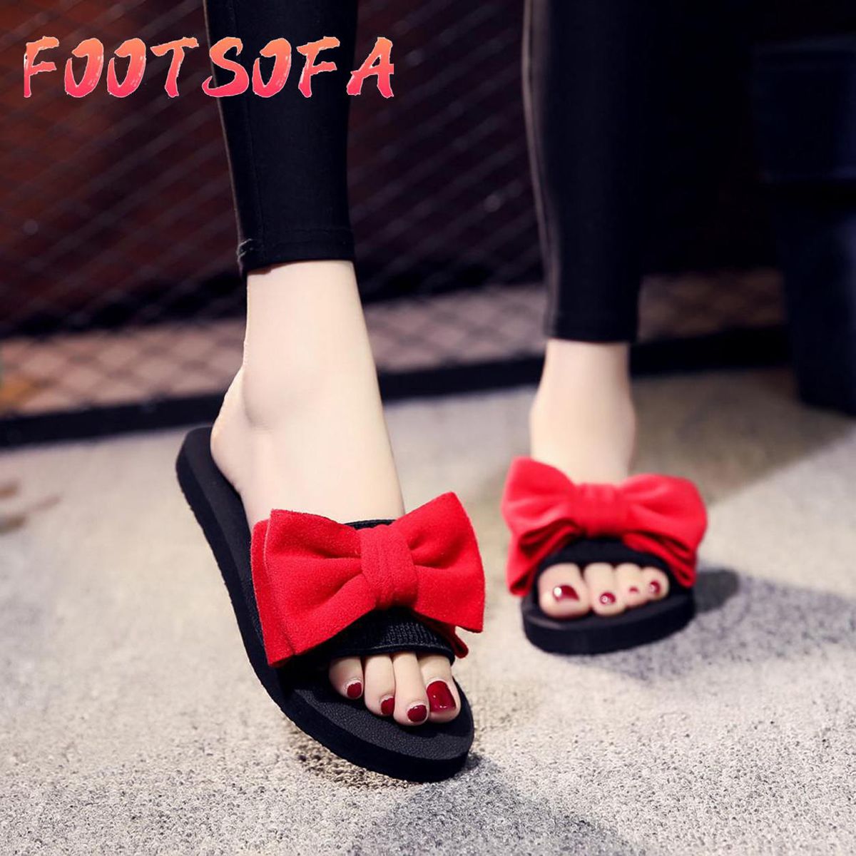 Womens Ladies Girls Korean Sandals for Women Women's Bohemian Bow Flat Slippers Summer Sandals Non-slip Beach Shoes Women Casual Flat Shoes Fashion Shoes Work