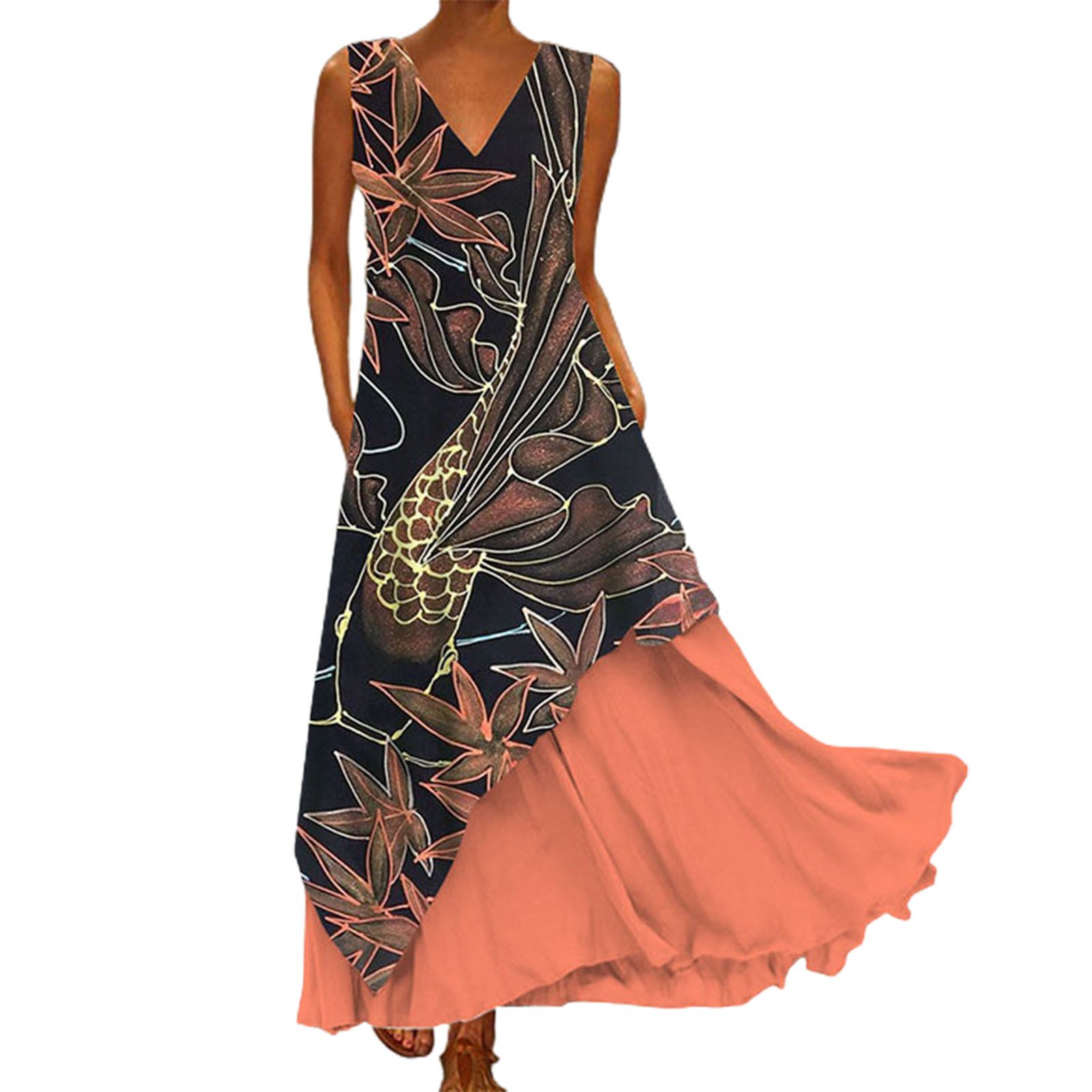Casual Dress Skin-touch Patchwork Spring Print Loose Dress