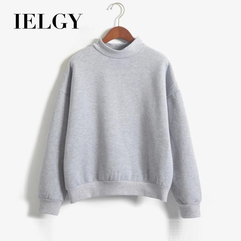 IELGY Solid color plus velvet bottoming shirt high collar pullover sweater women