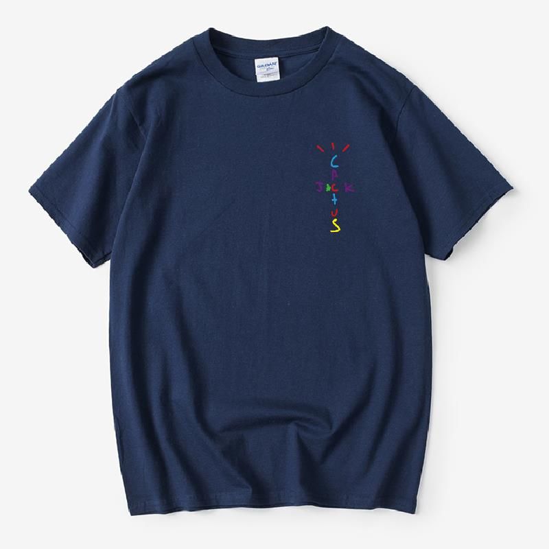 Rapper Travis Scott Cactus Jack RainAlphabet Print T-Shirt Hop Quality Cotton Short Sleeves Men Wome Oversized Tops