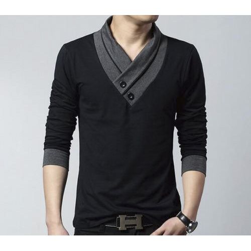 Black Broadcloth Long Sleeve T-shirt For Men