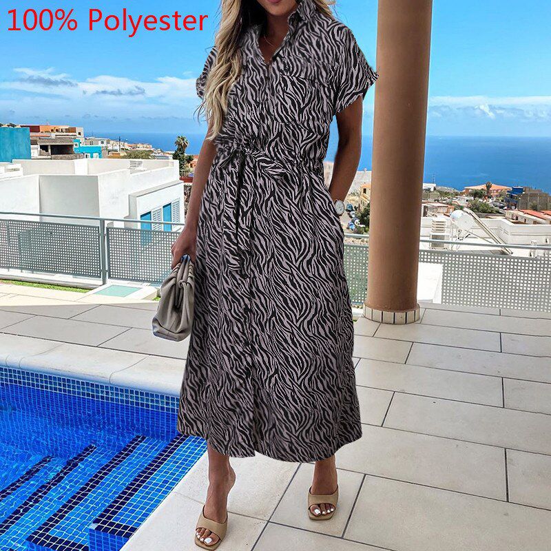 Celmia Elegant Dress 2021 Fashion Women Lapel Party Dress Short Sleeve Casual Buttons Vintage High Waist Midi Vestido Oversized