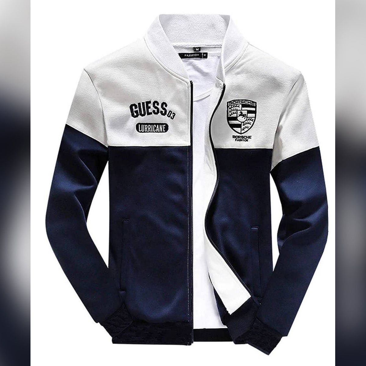 Men's Fashion - White & Navy Blue Exclusive Bonded Jacket For Men
