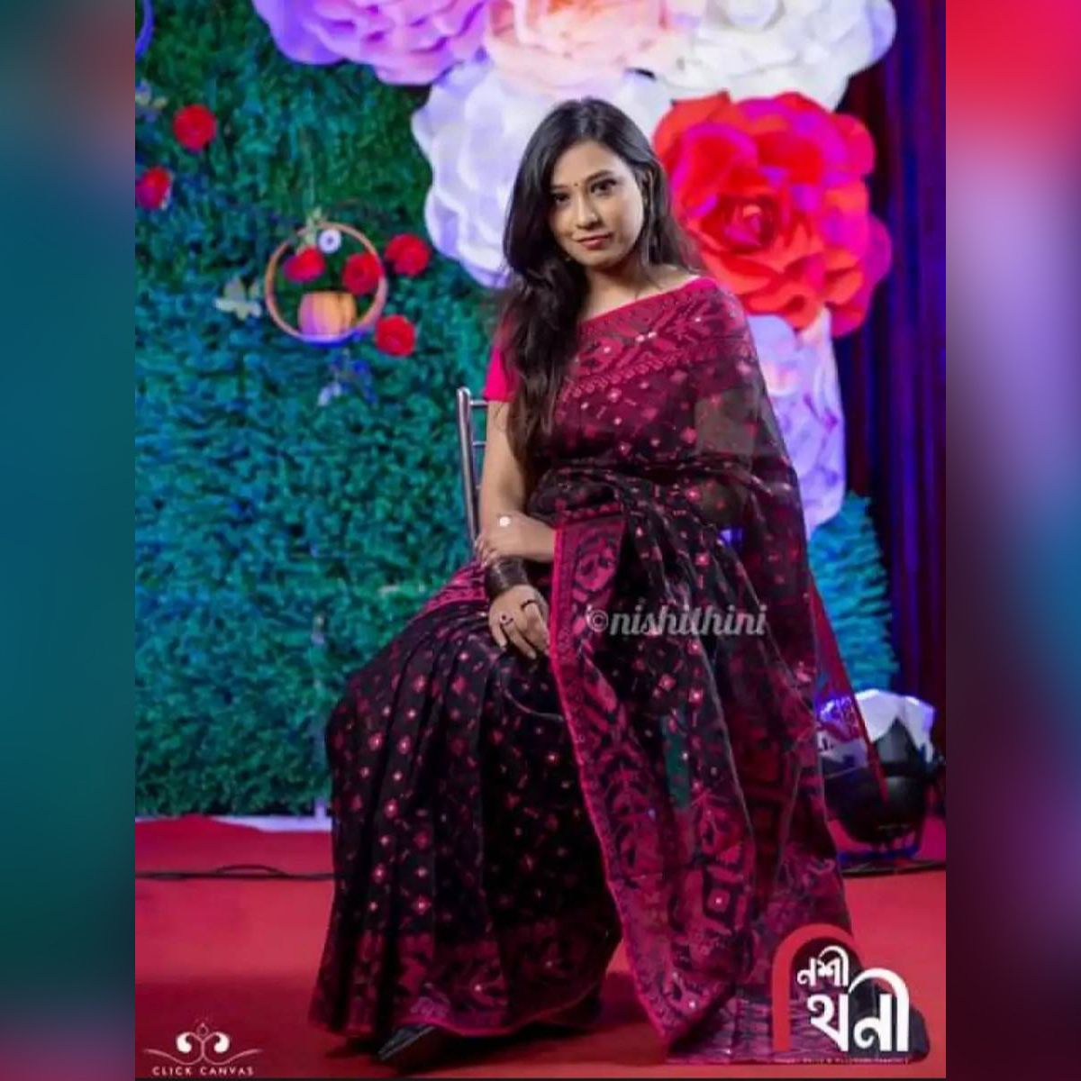 Luxurious Collection with Elegant Design Black & Rani Golapi Colour Half Silk Jamdani Sharee for Women