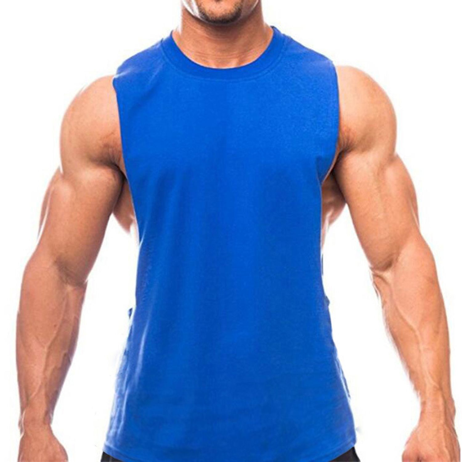 Men Vest Solid Color Loose Summer Round Neck Sleeveless Top for Fitness