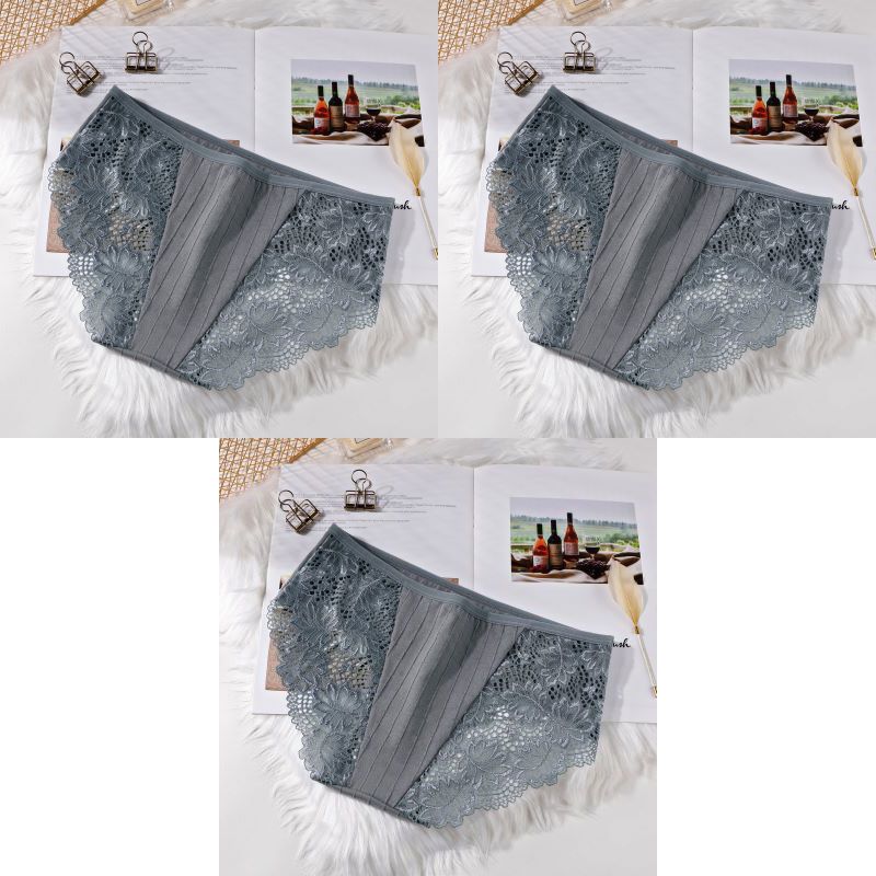 3pcs Soft Cotton Underwear Breathable Women Lace Panties Solid Transparent Lingerie Low-Rise Briefs for Women Soft Briefs XL Intimates
