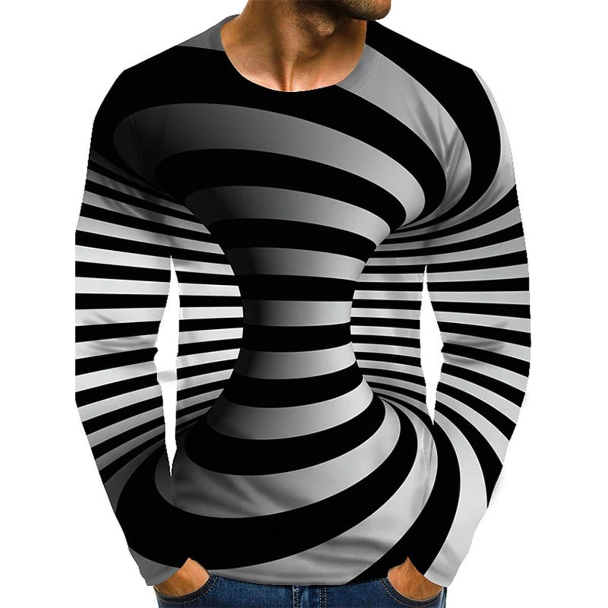 Men's Optical Illusion Graphic Plus Size T-Shirt Print Daily Long Sleeve Tops Exaggerated Around Neck RainStreetwear
