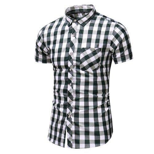 Summer New Casual Plaid Shirt Men's Shirt Comfortable Fashion Business Slim Fit Men's Luxury Camisas Hombre Short Sleeve Shirt