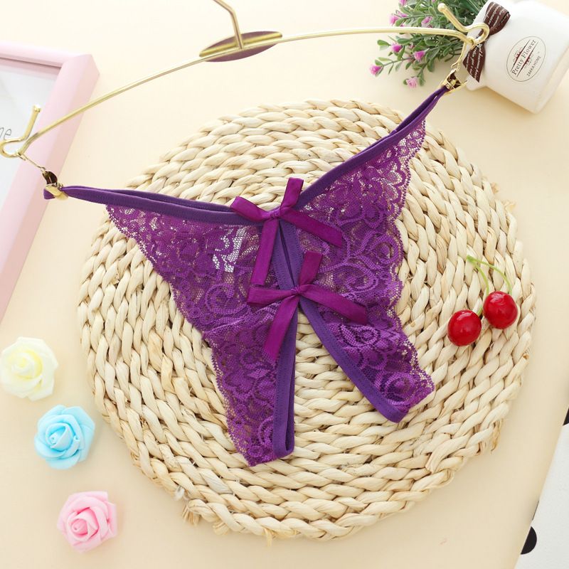 Lace Floral Women's Panties Open Underwear for Girls Jacquard Pattern Lingerie Hollow Out Intimates Bows Briefs