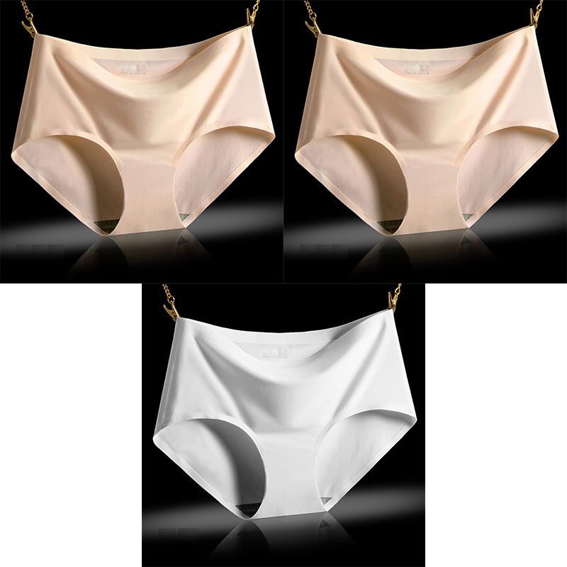 3PCS/Set Big Size 4XL Women Seamless Panties Silk Mid Waist Underwear For Female 3Pcs Large Size Women's Panties Set Underpant Lingerie