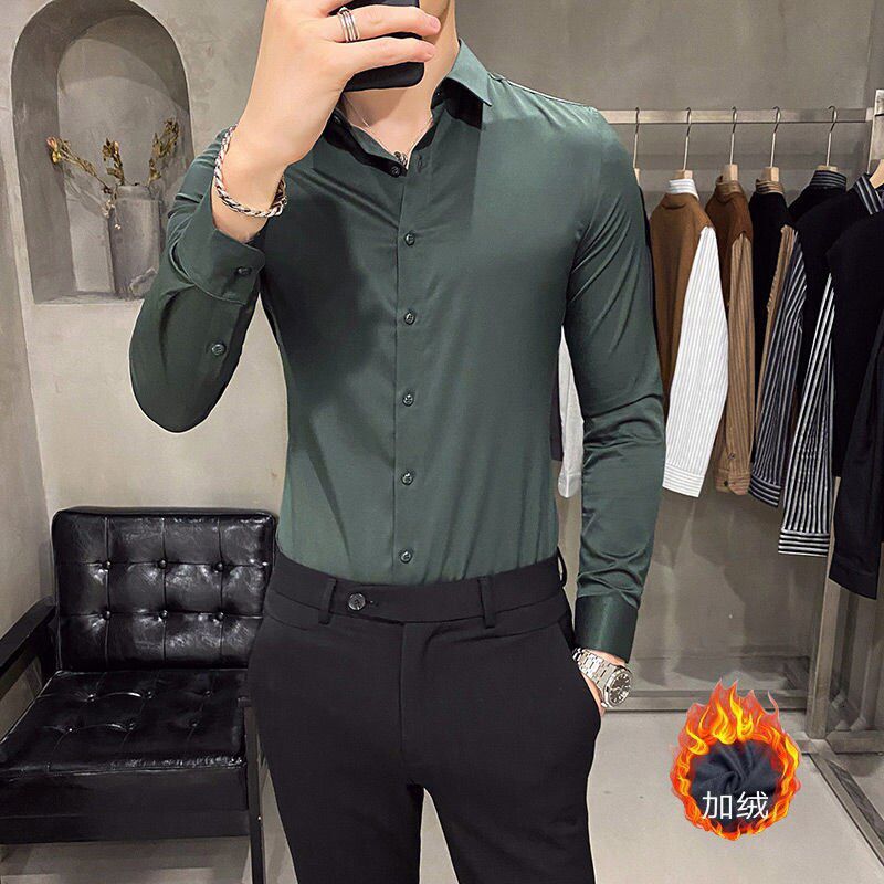 Autumn Winter New Mens Shirts Casual Slim Fit Long Sleeve White Shirt Men Limited