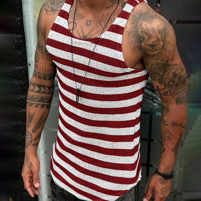 Striped TaTop Men Fitness Clothing Mens Bodybuilding TaTops Summer Gym Clothings for Male Sleeveless Vest Shirts Fashion