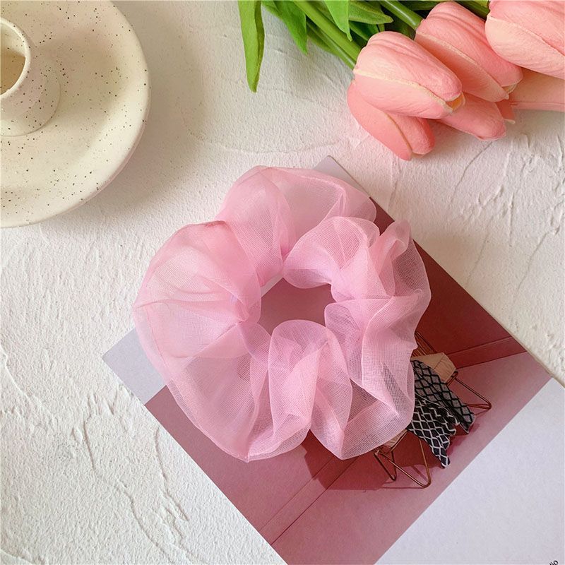 【BestGO】Women Solid Chiffon Scrunchies For Ponytail Holder Girls Transparent Elastic Hair Rope Hair Tie Hair Accessories 010