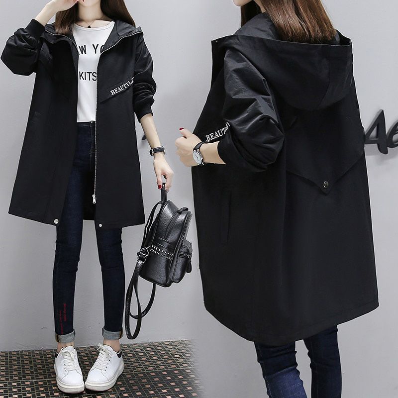 New Spring Autumn Trench Coat Women Loose Streetwear Long Windbreaker Female Zipper Hooded Plus Size Korean Coat Fashion Clothes