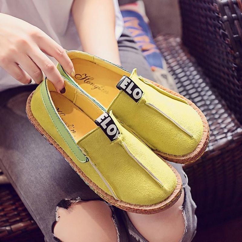 【ALLGOOD】Fashion Women Comfy Flat Loafers Round Toe Diving Leisure Shoes Ballet Flats YELLOW