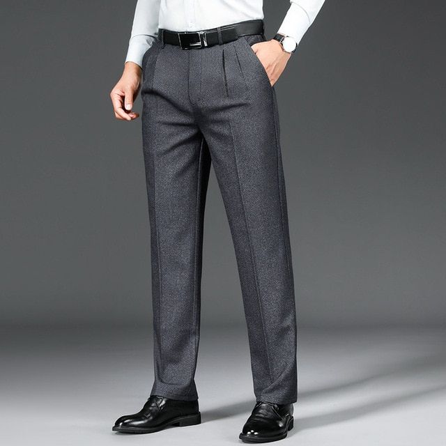Double Pleated Men Pants Trousers Straight Loose Autumn Casual Pants Men Clothing Higt Waist Formal Suit Pants 2021