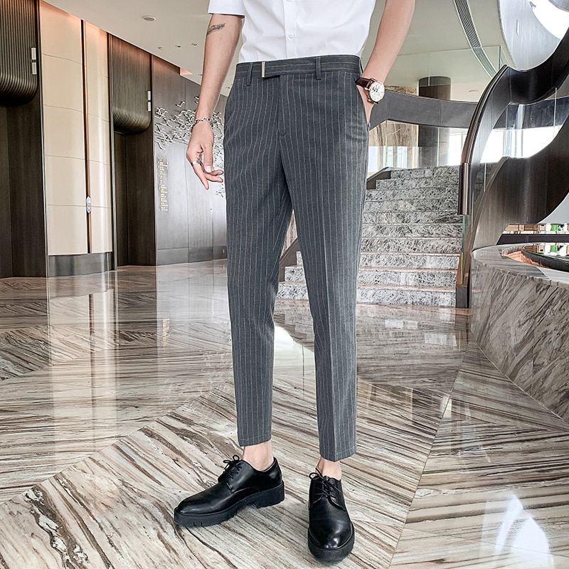Classic Stripe Men Dress Pants Formal Business Office Social Suit Pants High wear Casual Pencil Trousers Costume