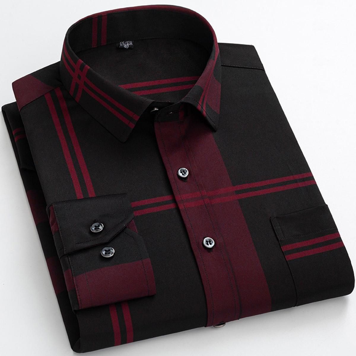 Men's Casual Elastic Long Sleeve Printed Shirt Soft Regular Fit Autumn Fashion Thin High Quality Leisure Business Dress Shirt