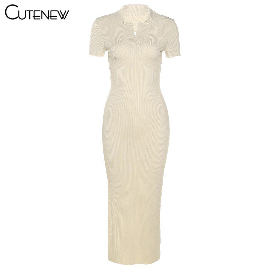 Elegant Knitted Short Sleeve Bodycon Maxi Dress Women Summer Backless Bandage Streetwear Solid Stretch Lady Dresses