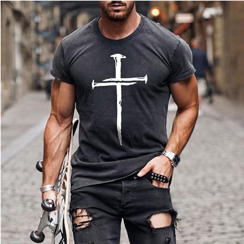 Men print color cross pattern 3DT shirt clothing oversize T-shirt shirt summer casual sports trend -hop short sleeves