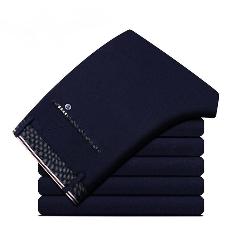 Casual Suit Pants Mens Elastic Men Dress Pants Slim Fit Male Straight Trousers Formal Business Office Clothig Navy Blue Black