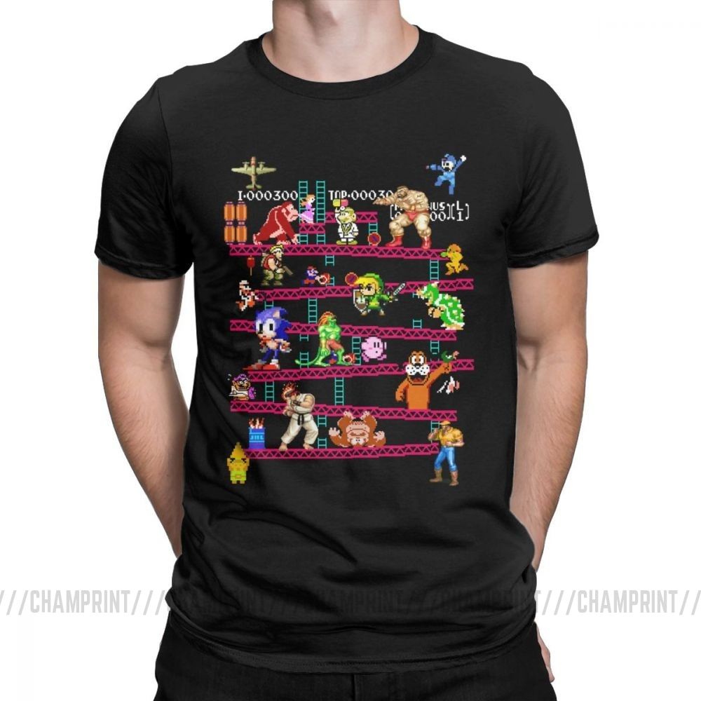 Men Arcade Game Collage T Shirts FC Console Game Vintage Style Tee Shirt Classic LA Camiseta Cotton Clothing Plus Size T-Shirt