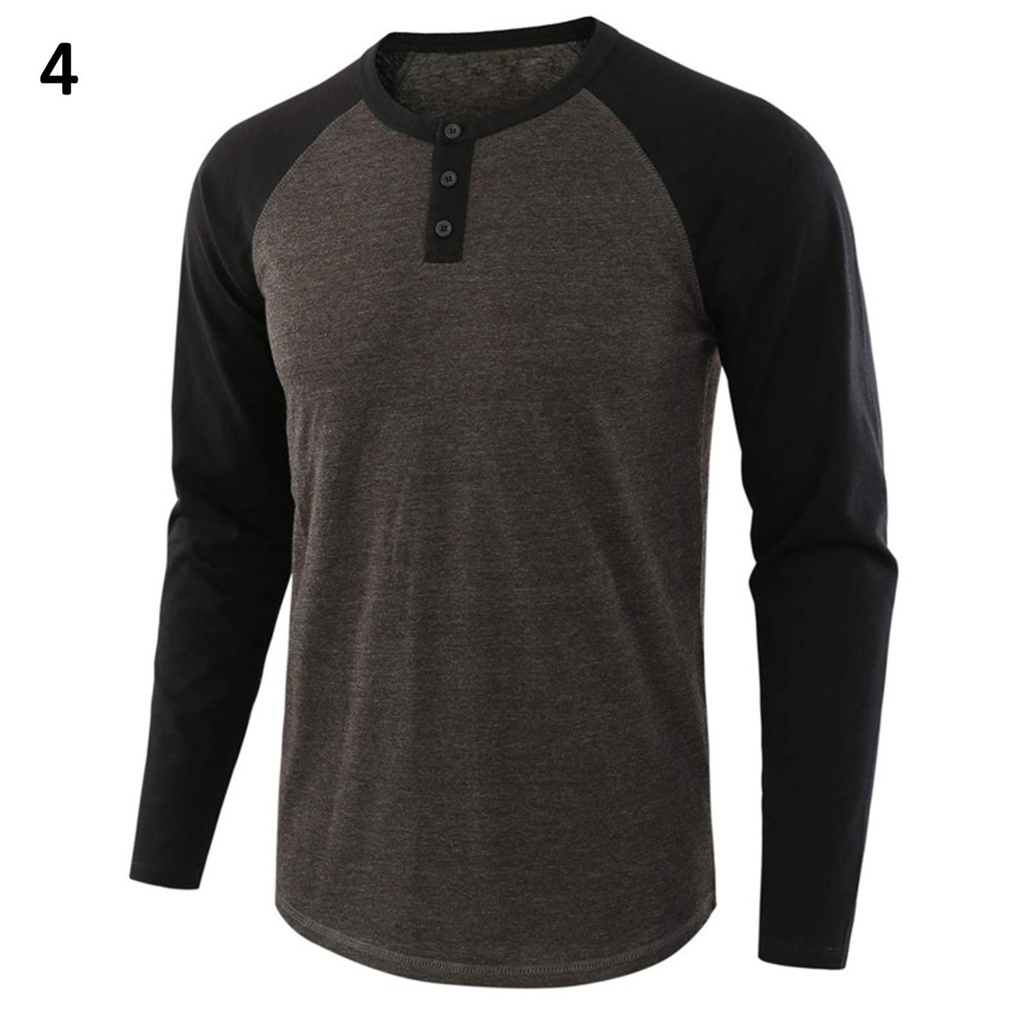 Casual Men Autumn O Neck Long Raglan Sleeve Color Block T-shirt Buttons Pullover
