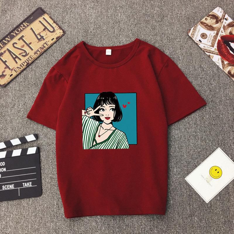 Korean Fashion White T-Shirt Female Short Sleeve Han Fan Student Alphabet Korean Version Cartoon Print Tide Card T-Shirt
