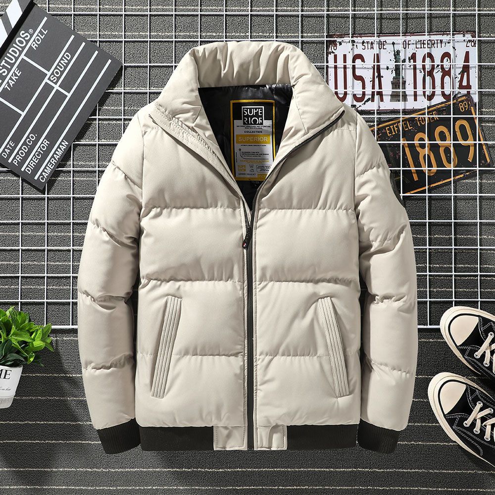 Winter Puffer Jackets Men Harajuku Casual Hop Stand Collar Thicken Warm Solid Color Loose All-match Parkas Coat 8XL