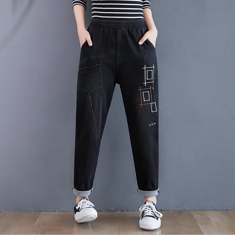 Embroidered Harlan Jeans Women Loose Casual Carrot Pants