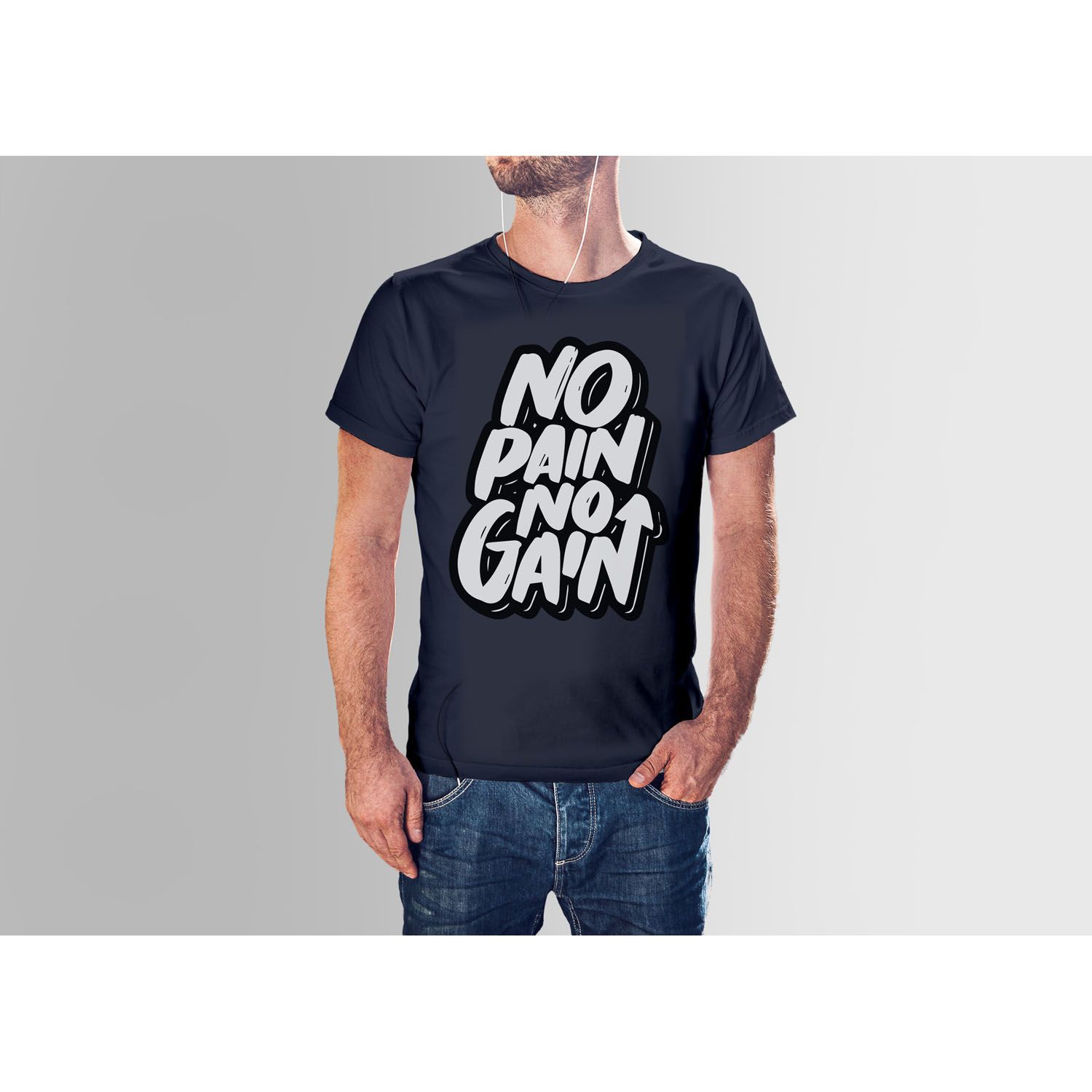 NO PAIN NO GAIN NAVY BLUE COTTON Tshirt