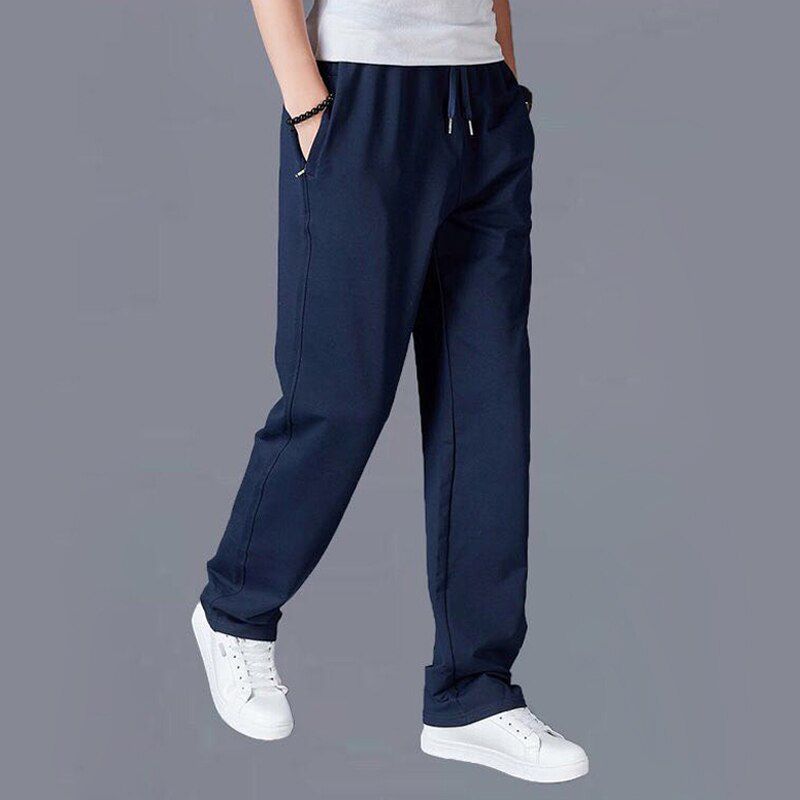 Large Size Cotton Solid Color Men Loose Sweatpants Full Length Casual Pants Training Gym Sports Elastic Waist Jogging Trousers