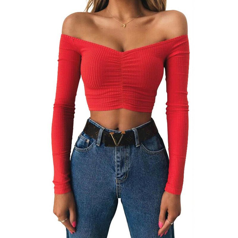 Women Casual Off shoulder Crop Top Bandage Slim Tank V neck Ladies tunique femme Elegant Dames Party Club Tee Streetwear