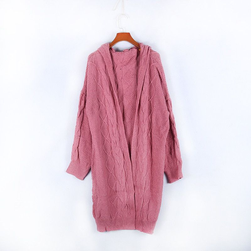 Sweater for Women Solid Color Hooded Twist Knit Long Hooded Cardigan Sweater Casual Coat Commute Autumn and Winter