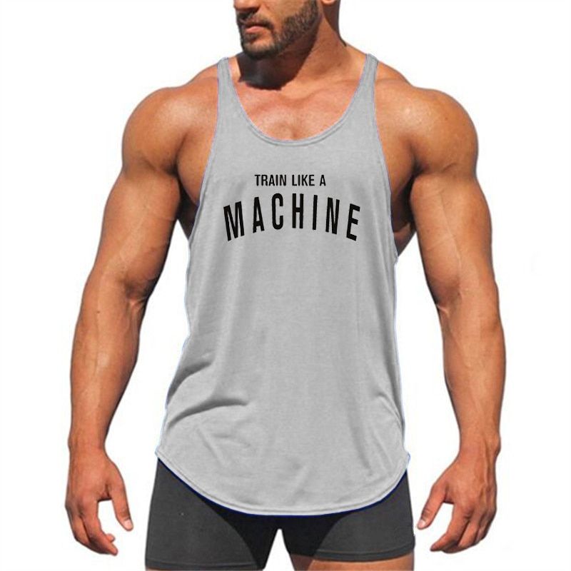 Y back low cut letter graphic Gym Bodybuilding Fitness Stringer tatop for men