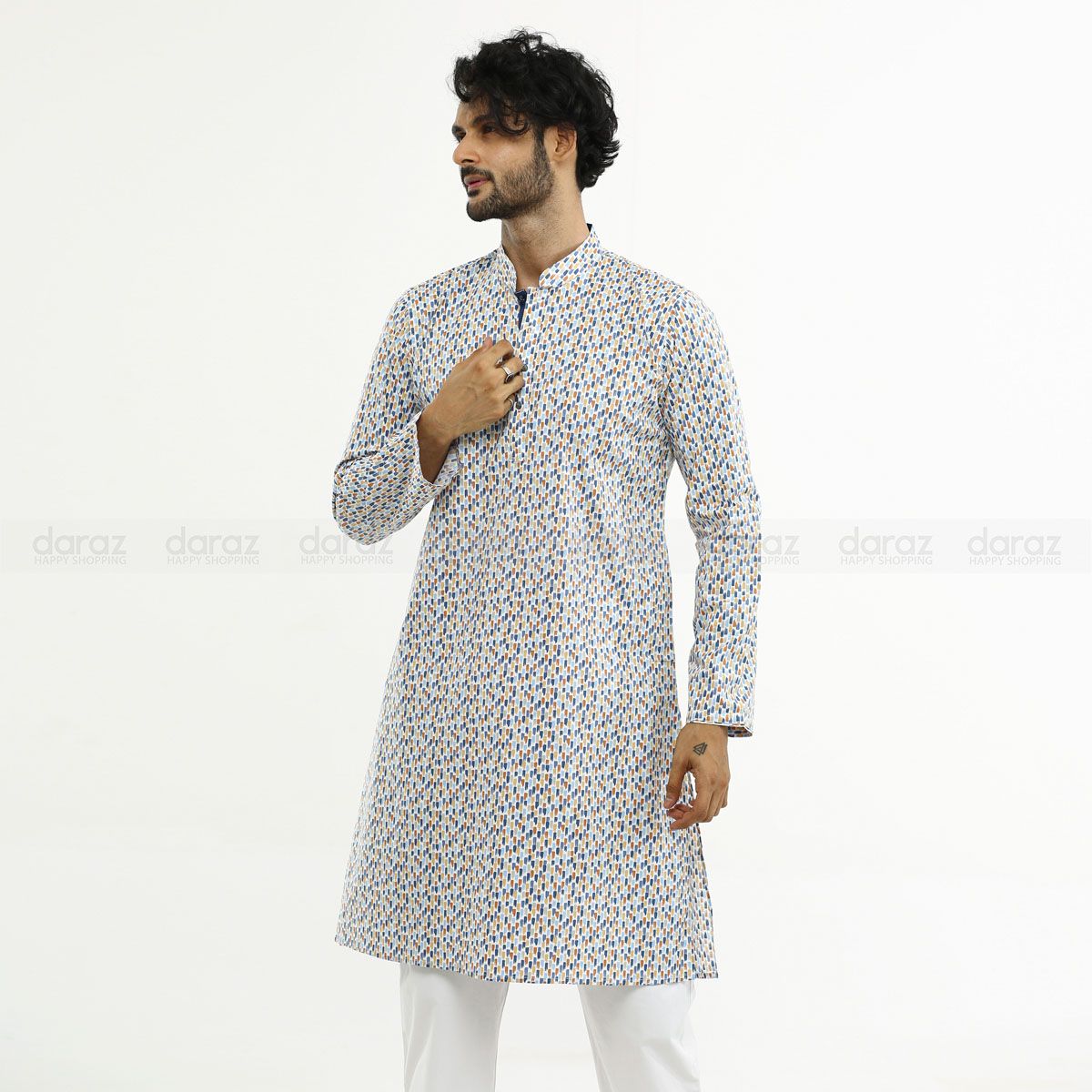 Indian Coton Fabric Malti Color Semi Long Panjabi For Men's