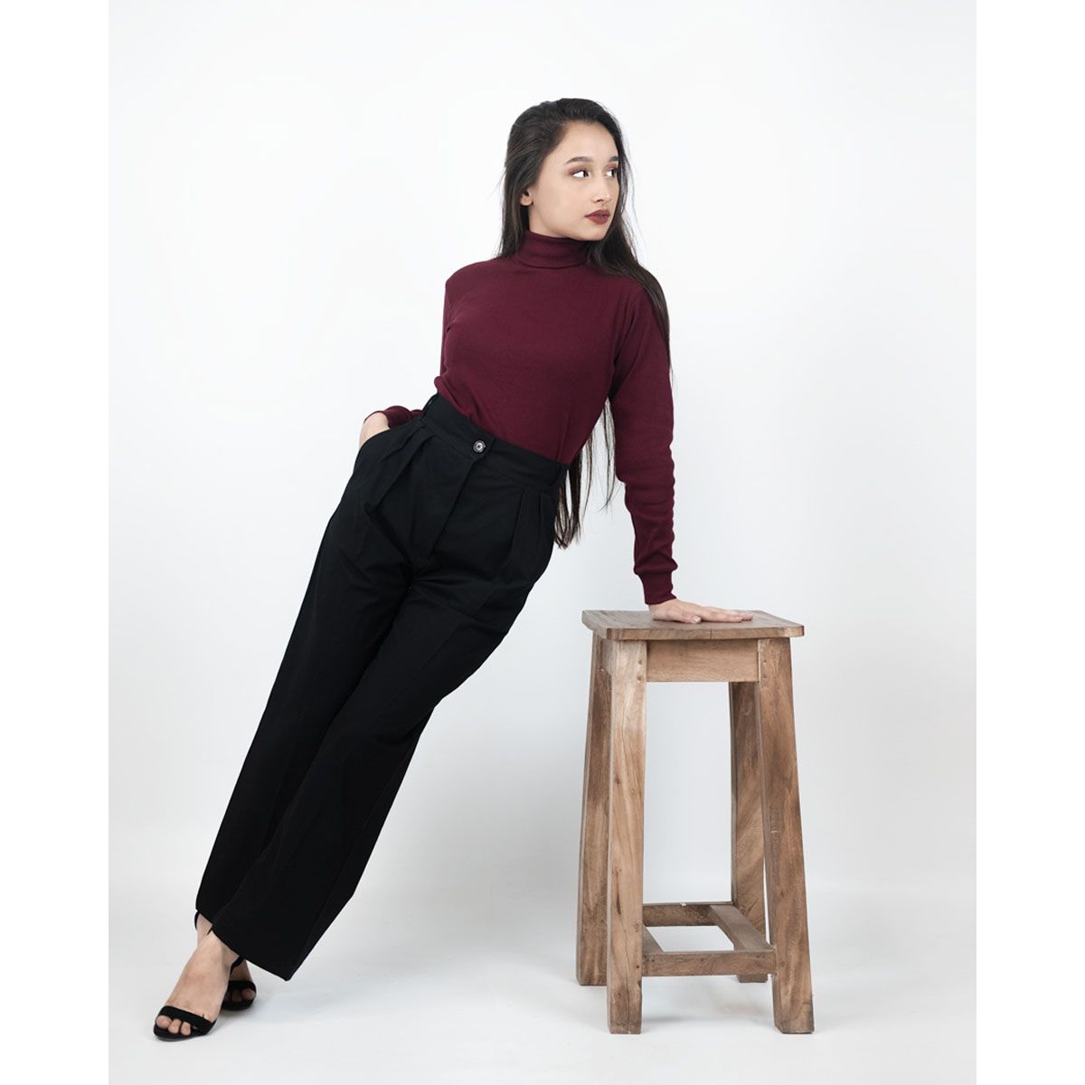 Black Straight Fit Pleated Formal Pants